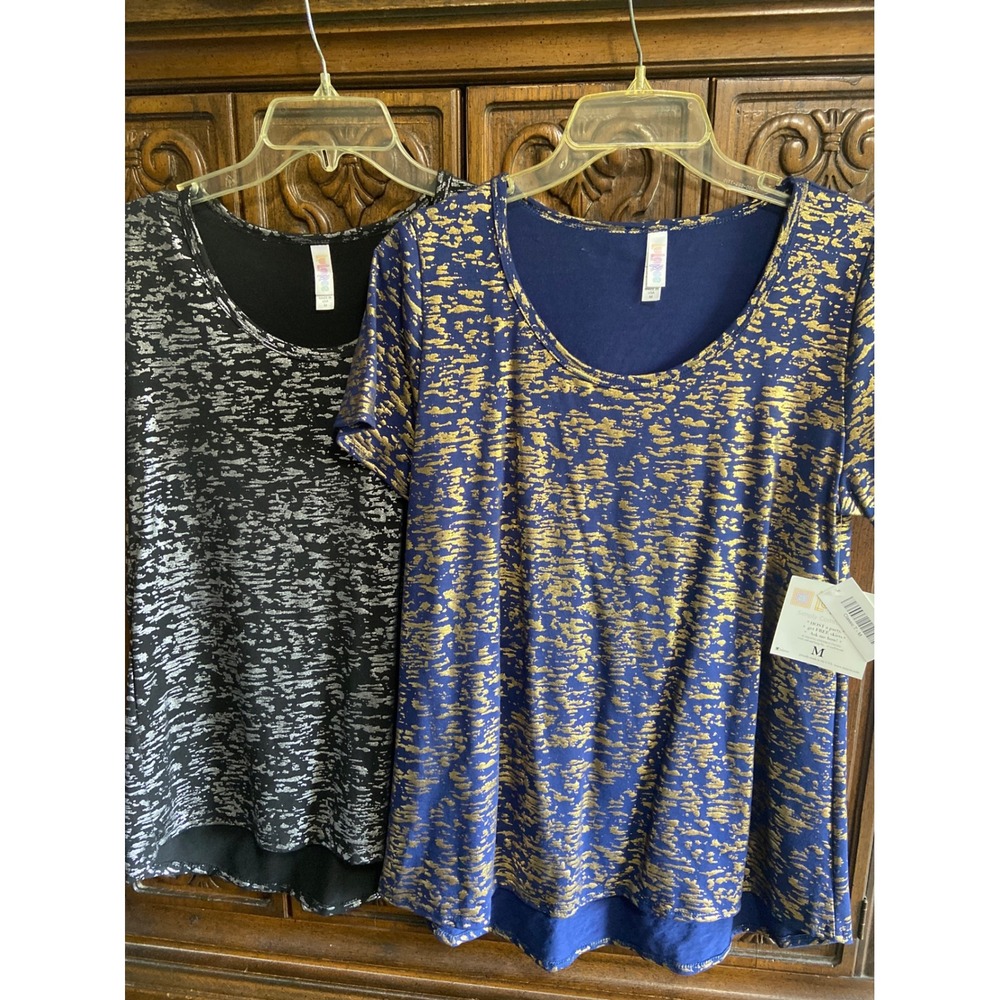 LuLaRoe Classic T Bundle 2 Pack Metallic Gold Silver Foil Blue Black Medium NWT